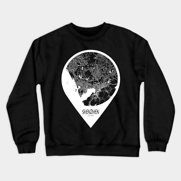 Shenzhen, China City Map - Travel Pin Crewneck Sweatshirt by deMAP Studio